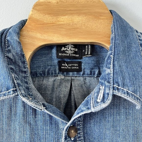 Arizona Beverage Co. Logo Long Sleeve Heavy Denim Shirt Indigo Large HTF Rare - Picture 3 of 6